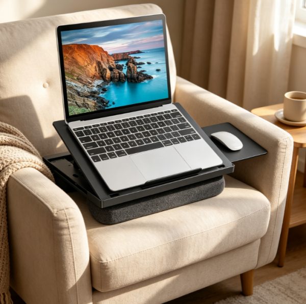 6 Angle Adjustable Lap Desk with Detachable Mouse Tray and Dual Cushions, Fits 15 6" Laptops